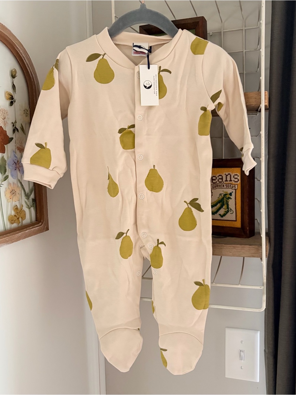 NWT Sleepy Doe Organic Cotton Pear-Print Footed One-Piece 3/6 6/9